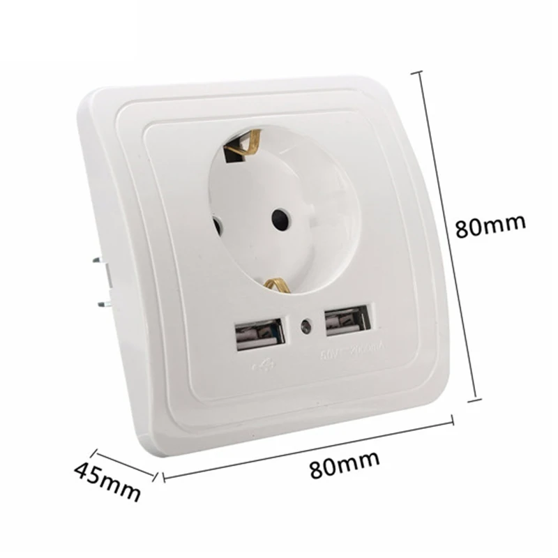 Socket With Usb Wall Outlet 5V 2A Dual EU Ports Charger 16A 250V Kitchen Plug Sockets Electrical | Обустройство дома