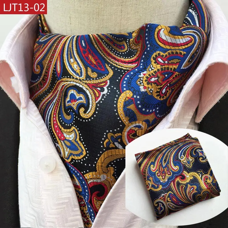 LJT13 1-17 Роскошные Для мужчин; комплект Ascot Винтаж Пейсли жаккарда с цветочным принтом шелковый галстук винтажный галстук модный мужской Карманный платок Square Set - Цвет: LJT13 02