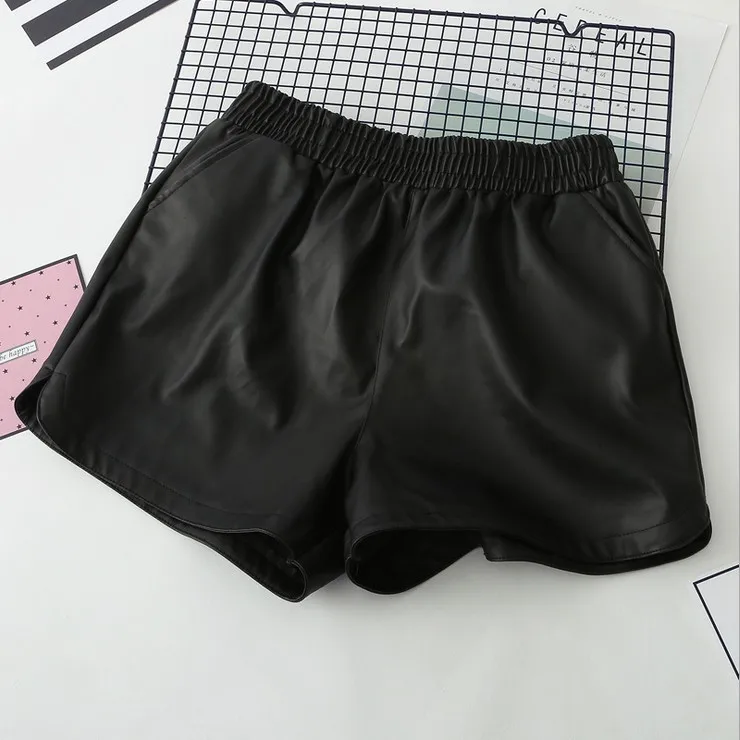 S-XXXL новинка 2018 шорты из искусственной кожи женские черные высокого качества с