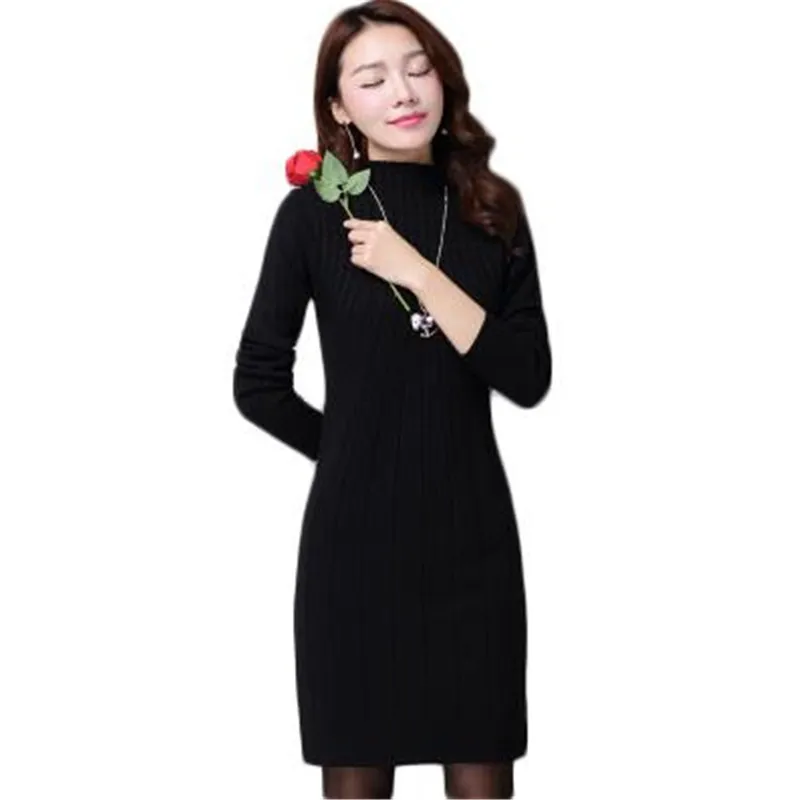 Платье Свитер женское теплое с длинным рукавом и высоким воротом|dress vestidos|knitted