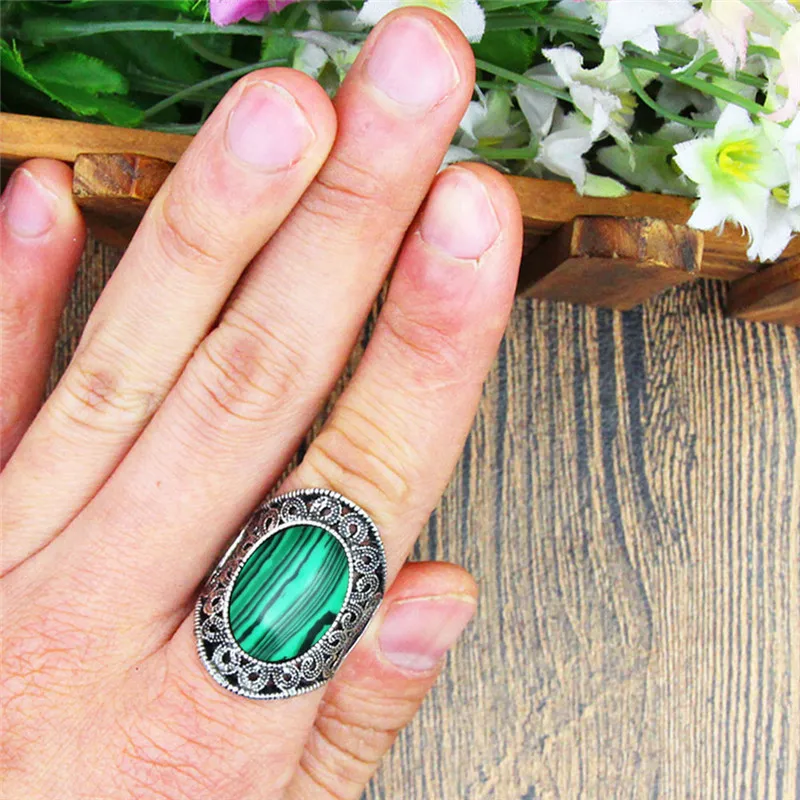 Oval Malchite Rings For Women Flower Desing Vintage Look Antique Silver Plated Fashion Jewelry TR666|Кольца| |