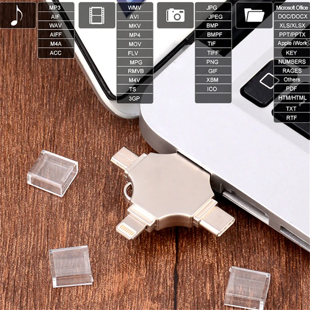 4 в 1 Многофункциональный OTG USB диск Type c Lightning Android USB3.0 зашифрованный флеш