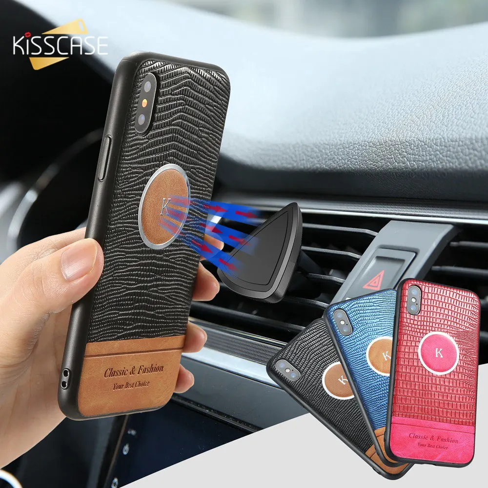 KISSCASE кожаный чехол для телефона iPhone 7 8 Plus Магнитный автомобильный держатель