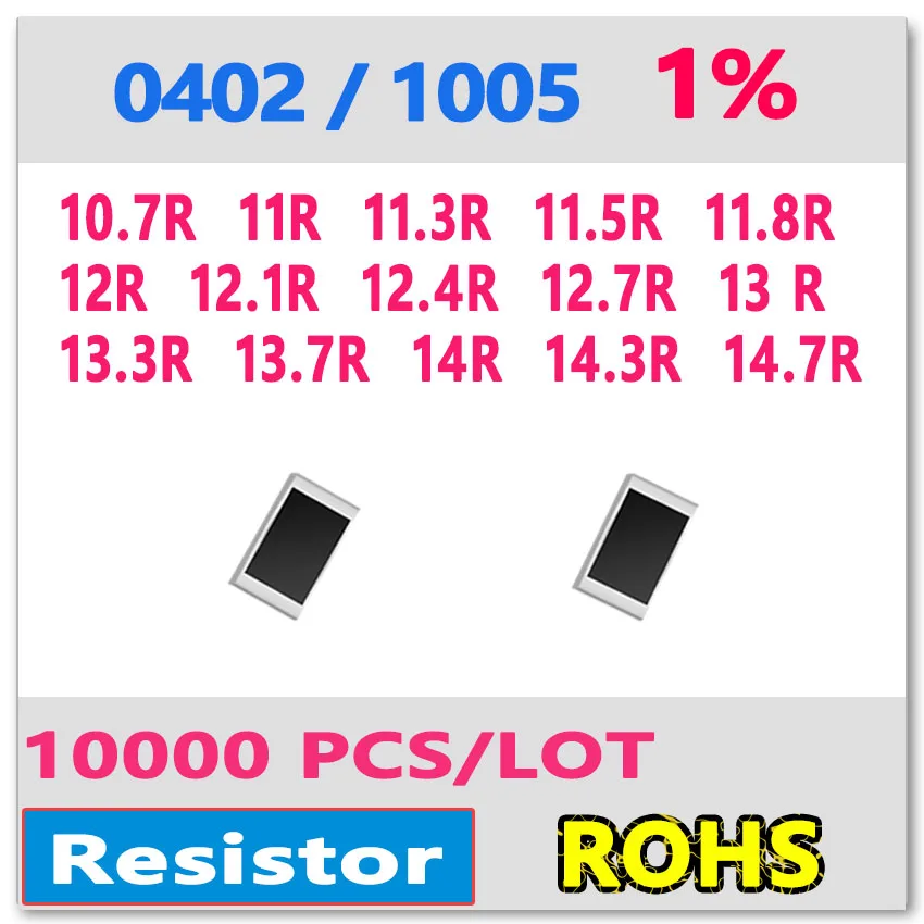 

JASNPROSMA OHM 0402 F 1% 10000pcs 10.7R 11R 11.3R 11.5R 11.8R 12R 12.1R 12.4R 12.7R 13R 13.3R 13.7R 14R 14.3R 14.7R smd 1005