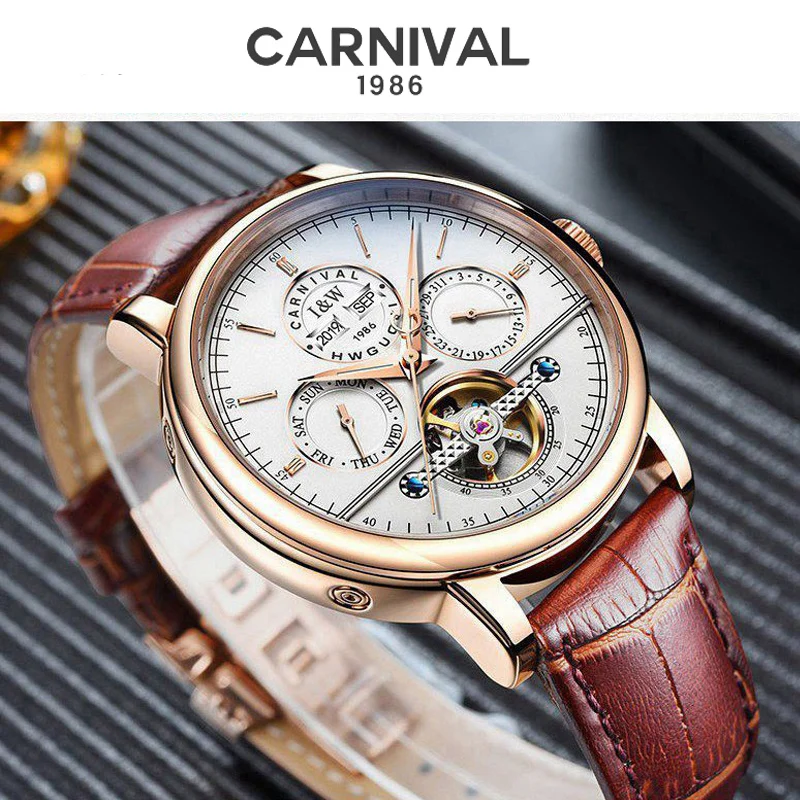 Мужские автоматические механические часы Carnival многофункциональные