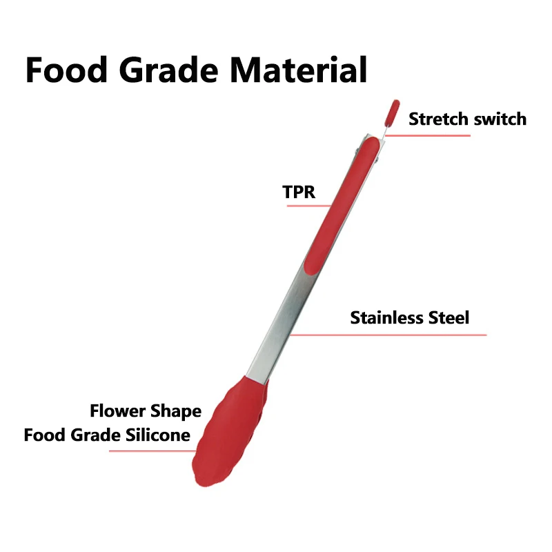 2 шт. силиконовые пищевые щипцы для барбекю из нержавеющей стали салата кухонной