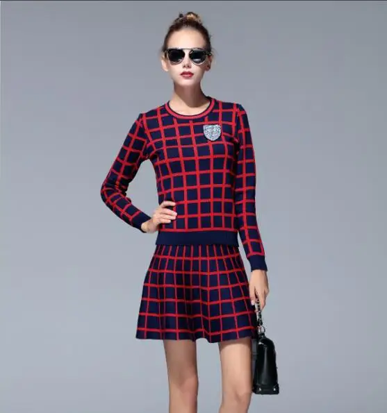 Новинка 2018 осенне зимний женский клетчатый свитер комплект из шерстяного топа и