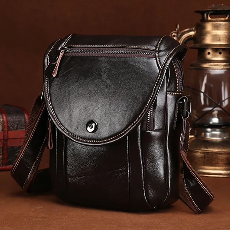 Сумка мессенджер мужская из воловьей кожи саквояж на плечо натуральной портфель