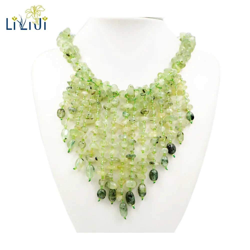 Lii Ji драгоценный камень настоящий натуральный Prehnite массивное ожерелье с