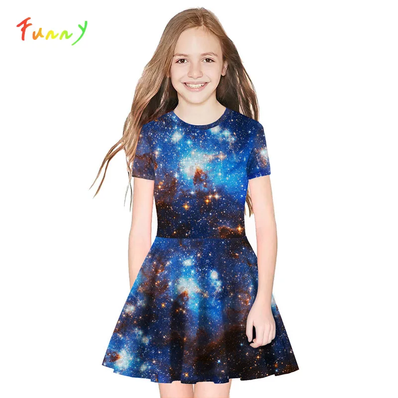 Модное платье принцессы с космическим принтом Галактики для девочек высокой