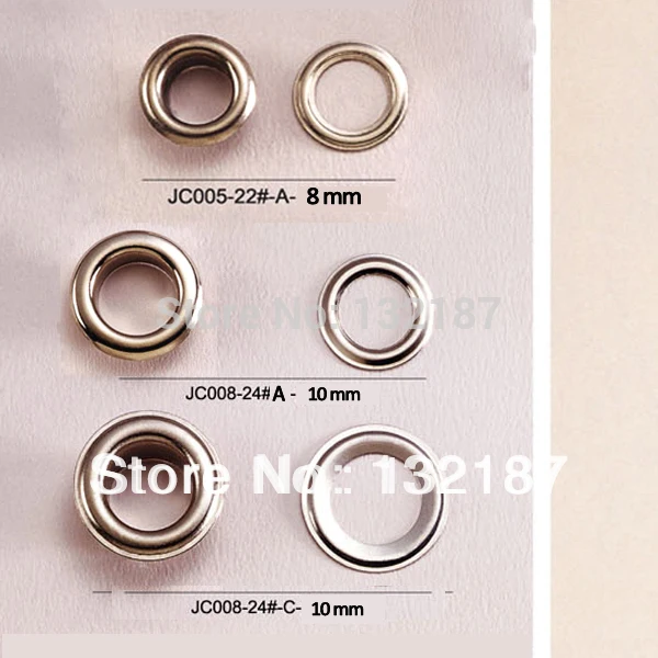 

300sets/lot 8mm/10mm metal brass eyelets with washer round metal grommets nickle plating color free shipping JY-002