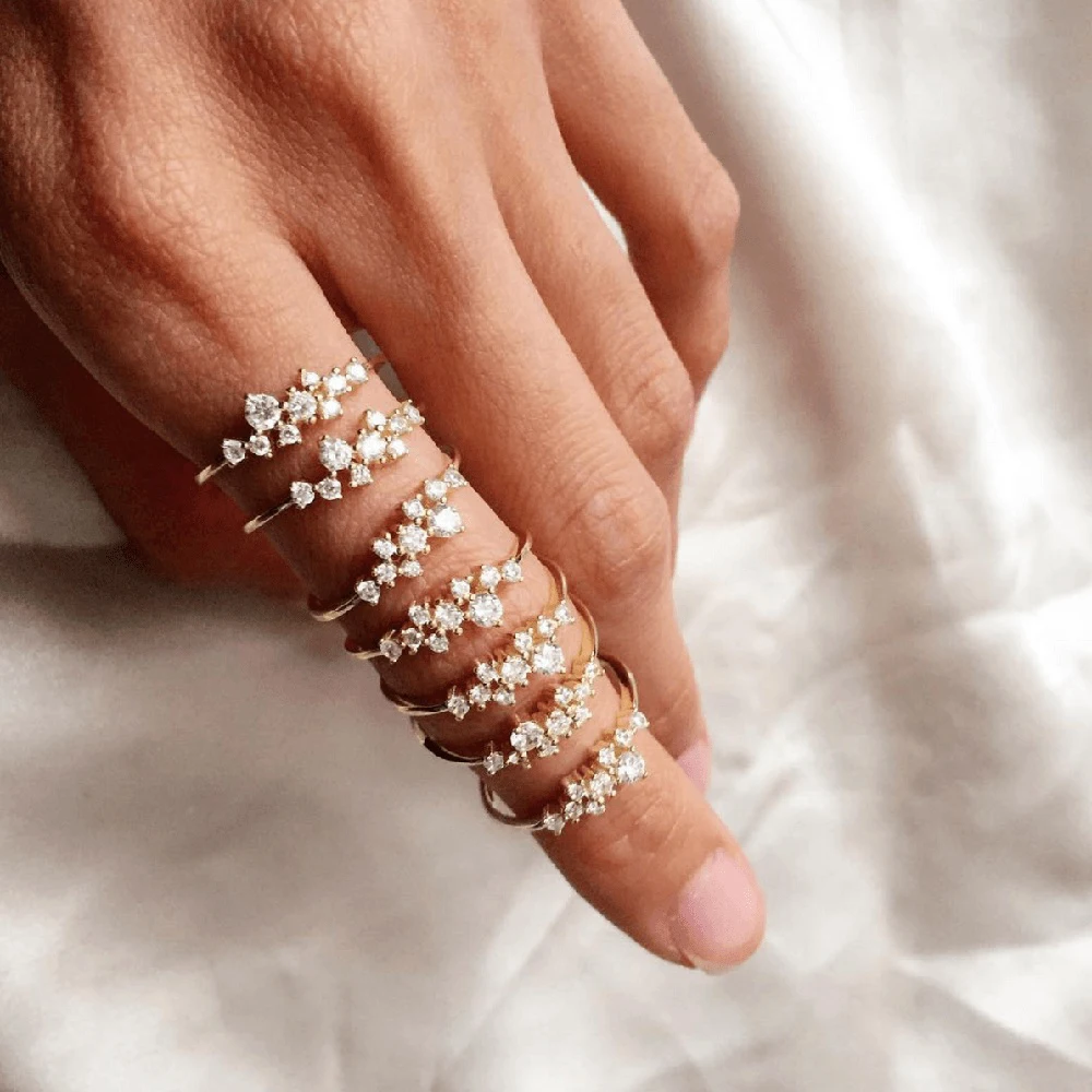 

Fashion Ladies Wedding Zircon Ring Heart Geometric Silver Color Glamour Ring Luxury Rhinestone Elegant Romantic Female Jewelry