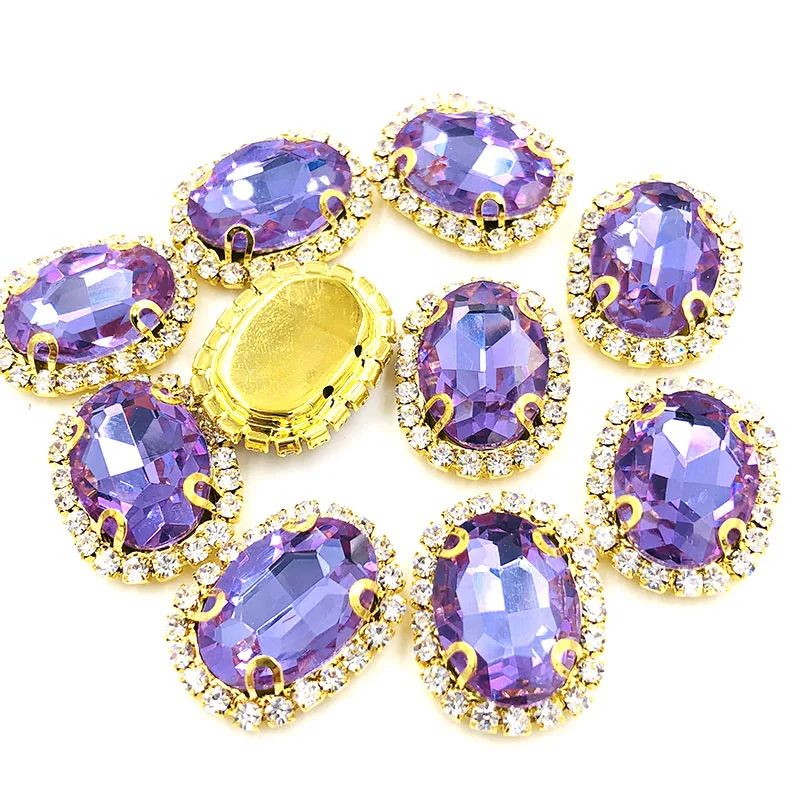 10pcs/pack Crystal violet oval glass sew on rhinestones 10X14/13X18/18X25mm Gold bottom crystal buckle DIY Jewelry Accessories | Дом и сад