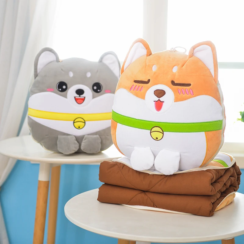 Плюшевая игрушка для собак Shaba inu, Шиба-ину, мягкая подушка для животных, 2 в 1, подушка с фланелевым одеялом, подарок на день рождения, детская игрушка