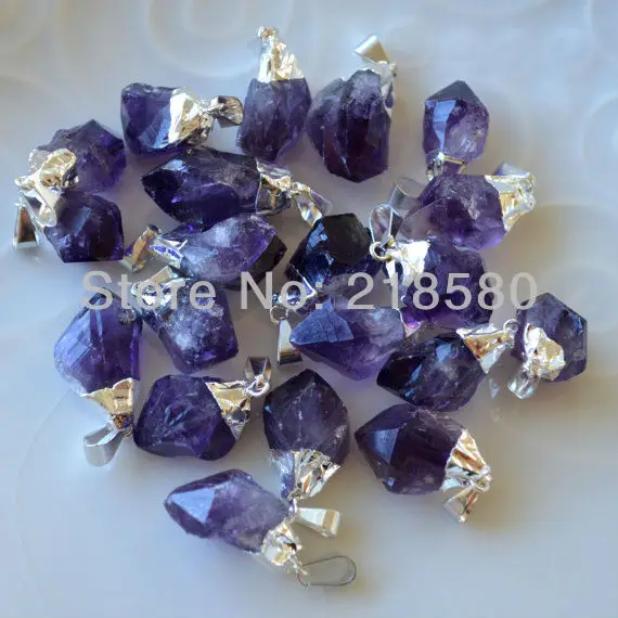

H-DP171 Amethysts Point, silver plated Amethysts Crystal Pendant 30mm-40mm Long