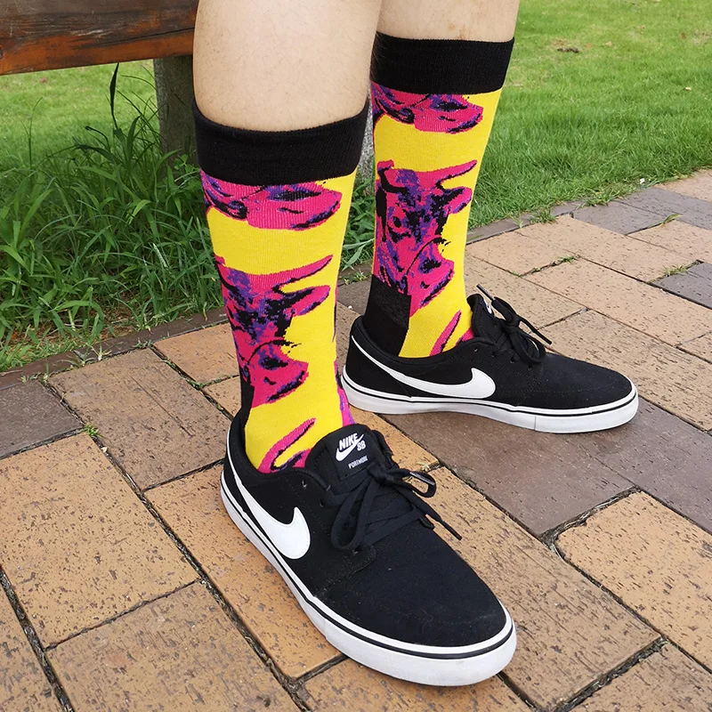 Нижние счастливые носки 28 цветов с животными Овечья корова бык Зебра олень