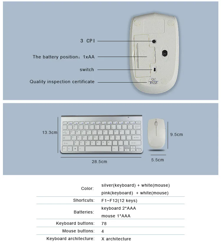 Белая беспроводная клавиатура VOBERRY 2 4 ГГц набор мыши прочный светодиодный USB