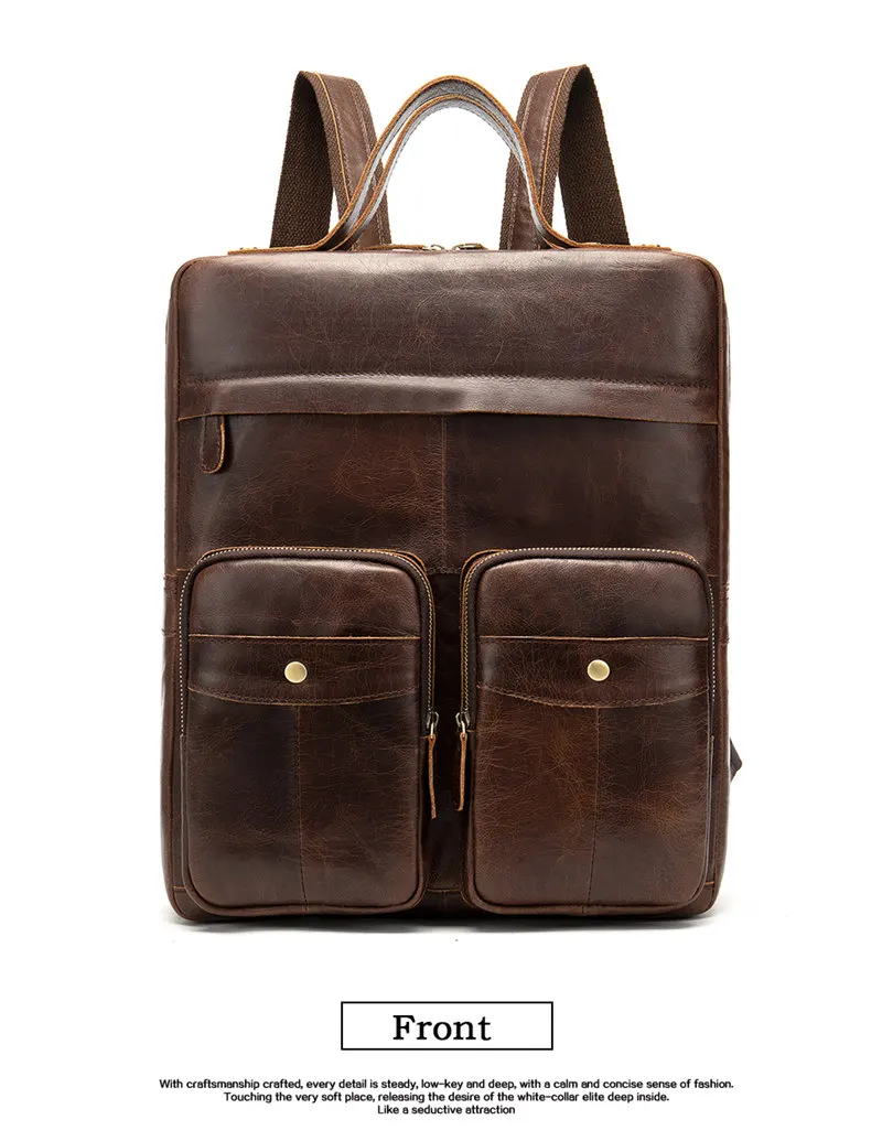 Vintage Genuine Leather Backpack Men Laptop Backpack High Quality Cowhide Leather Male Casual Bags Large Capacity