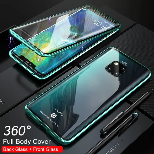 360 полный защитный Магнитный чехол для huawei Honor 20 Pro Maimang 8 чехол задняя крышка для huawei P20 P30 Pro mate 20 Pro Nova 4E - Цвет: Transparent Green