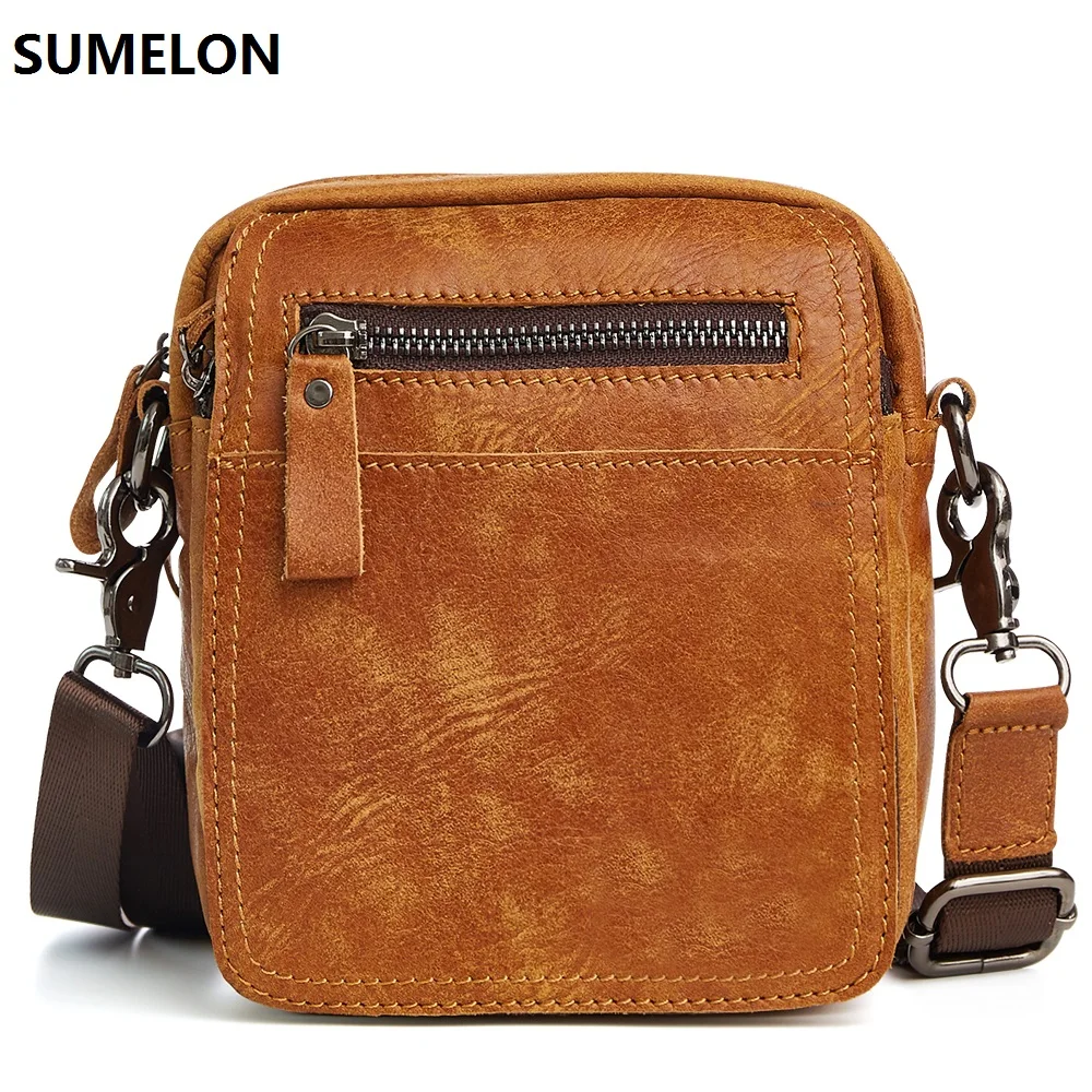 100% натуральная кожа мужские сумки винтажные повседневные поясные