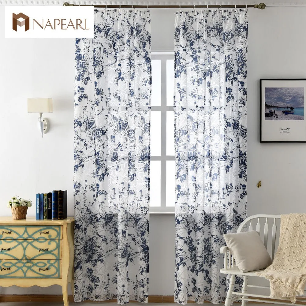 NAPEARL 1 шт. Цветочные тюлевые занавески современная обработка окна синий