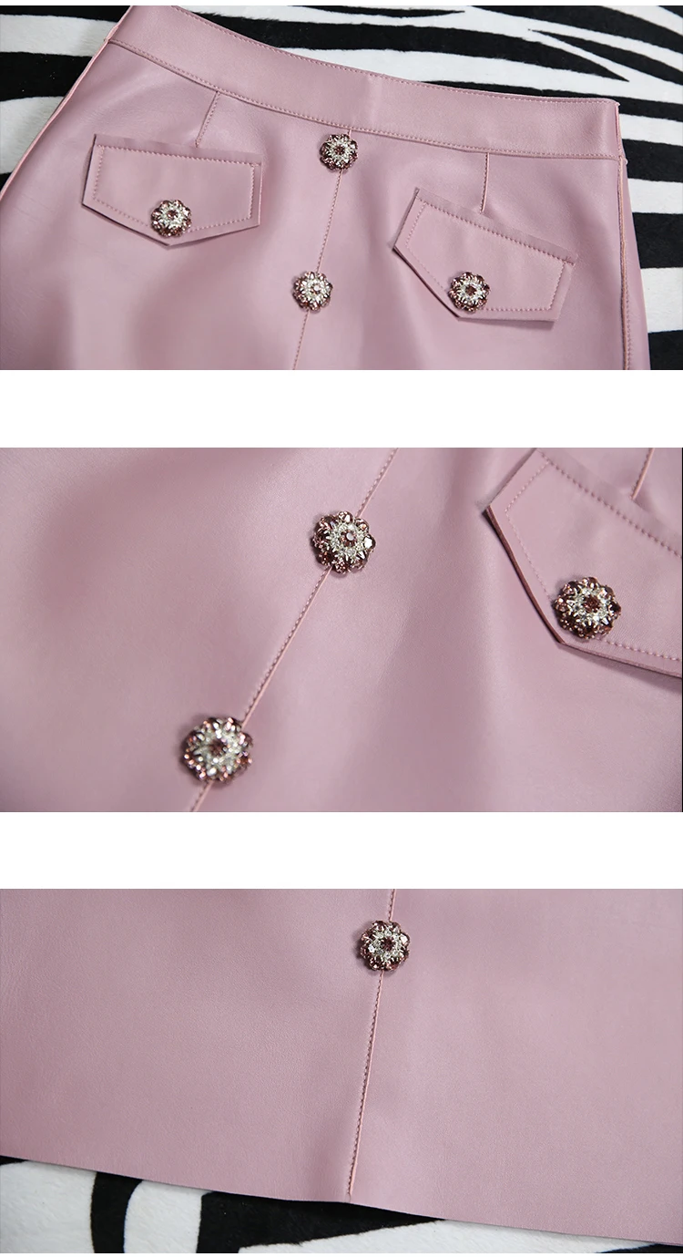 Женская юбка из натуральной кожи до колена с пуговицами|Женские юбки| |