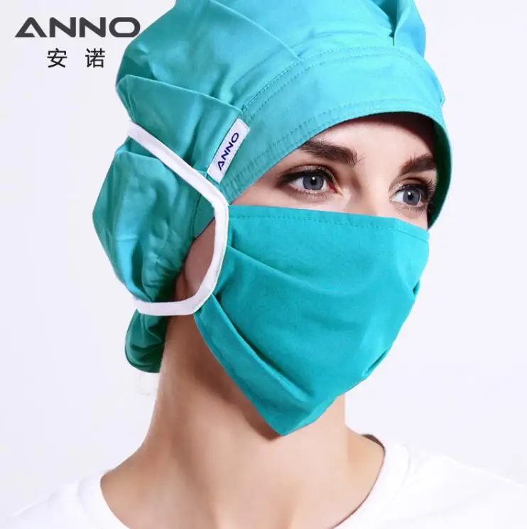 A-LanLv-Cap-Mask ANNO сплошной цвет шапочка для больницы медицинская шапочка одноразовые рабочие шапки для мужчин и женщин буффан скраб защитные колпачки хлопок хирургическая шапочка - Цвет: A-LanLv-Cap-Mask