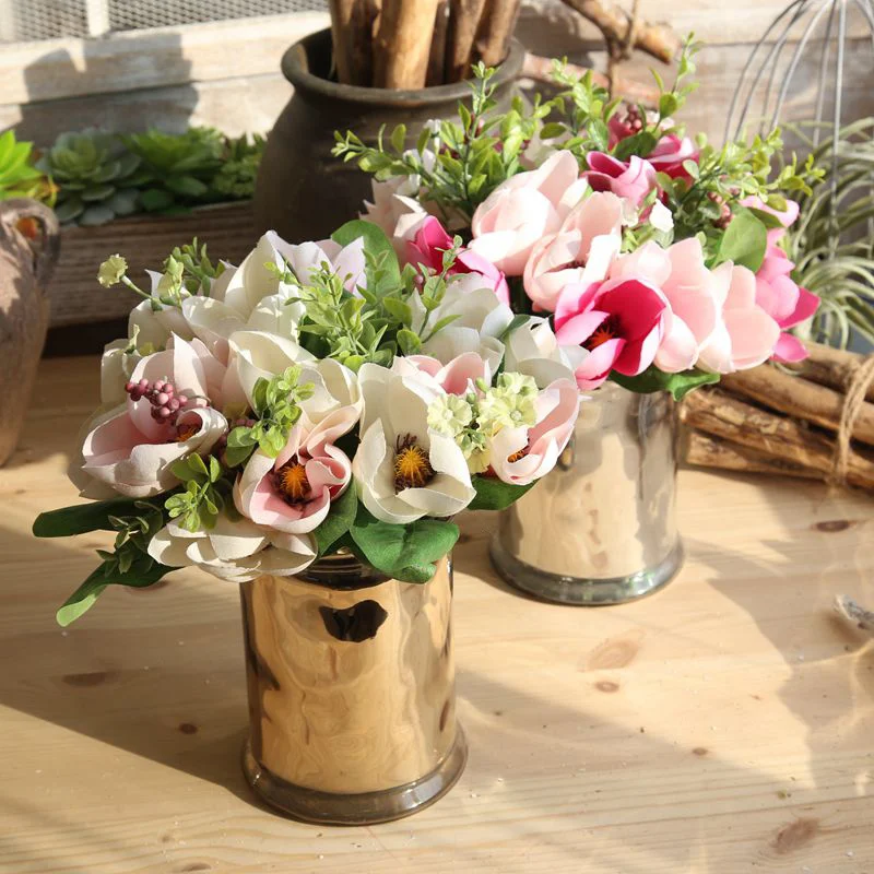 Искусственные цветы магнолии из шелка, 2 цвета, свадебное украшение, букет невесты, декор для дома, поддельные цветы.