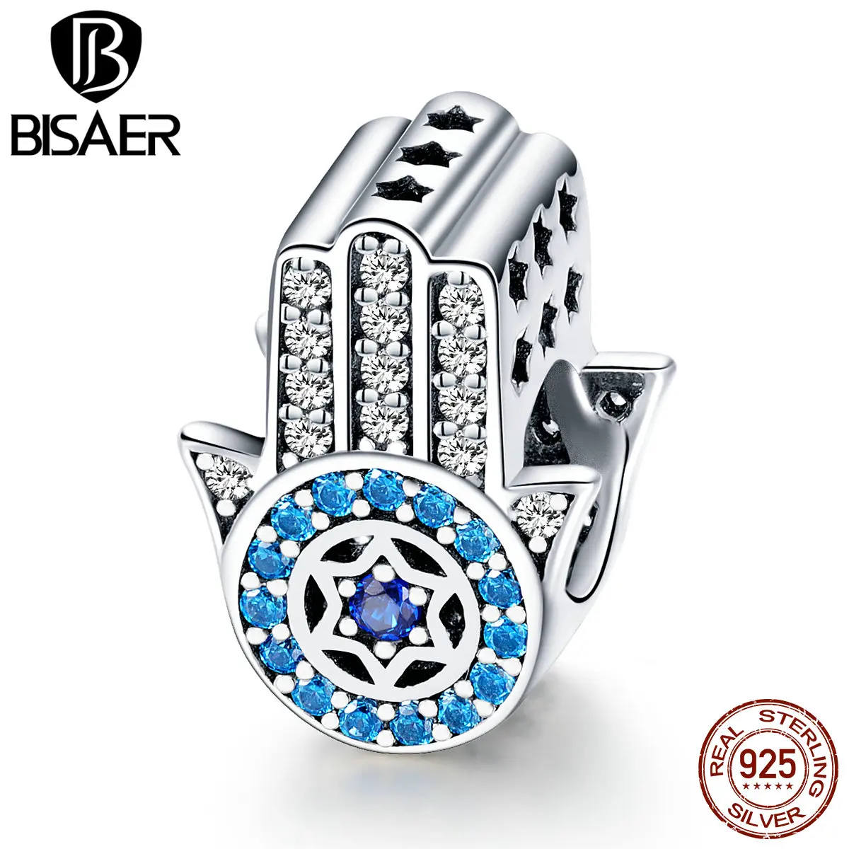 100% 925 пробы серебряные бусины Hamsa Hand Lucky Fatima для женских браслетов ECC721 | Украшения и