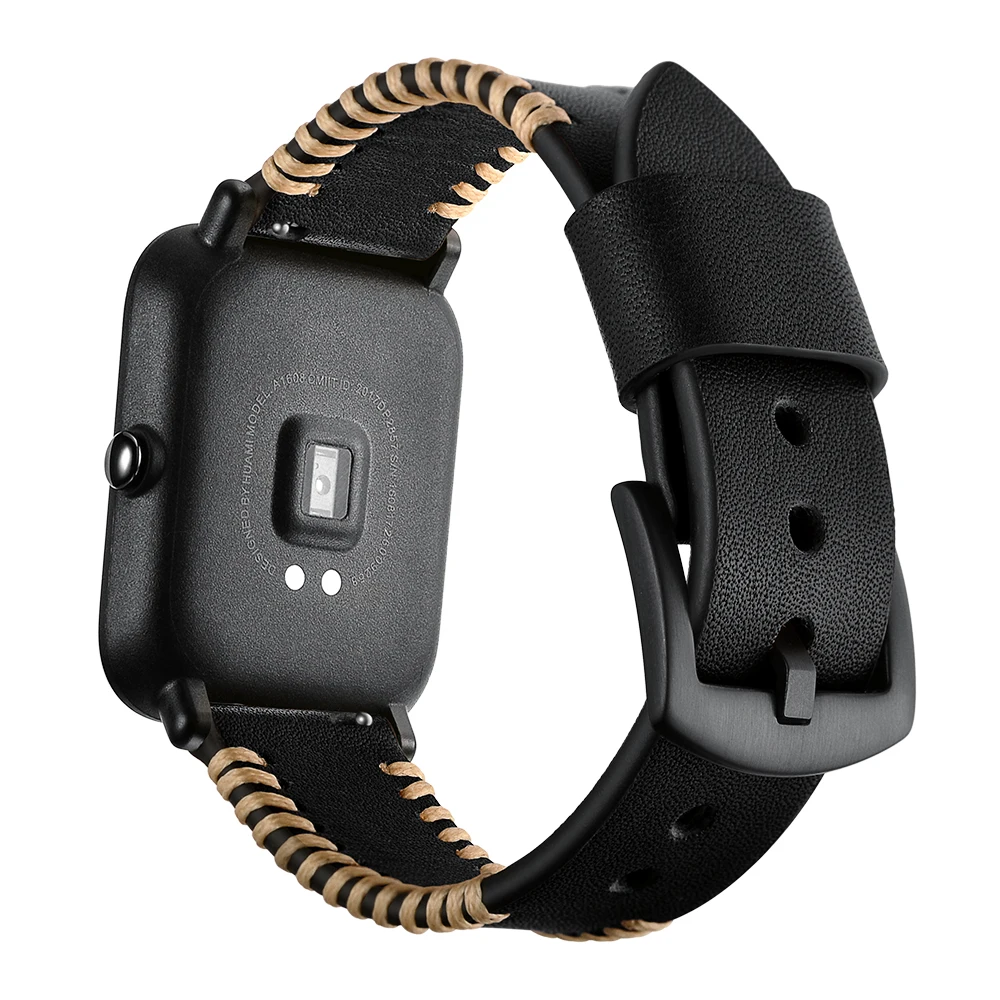 20 мм кожаный ремешок для Xiaomi Huami Amazfit Bip BIT Смарт-часы браслет для Xiaomi Amazfit ремешок из натуральной кожи ремень