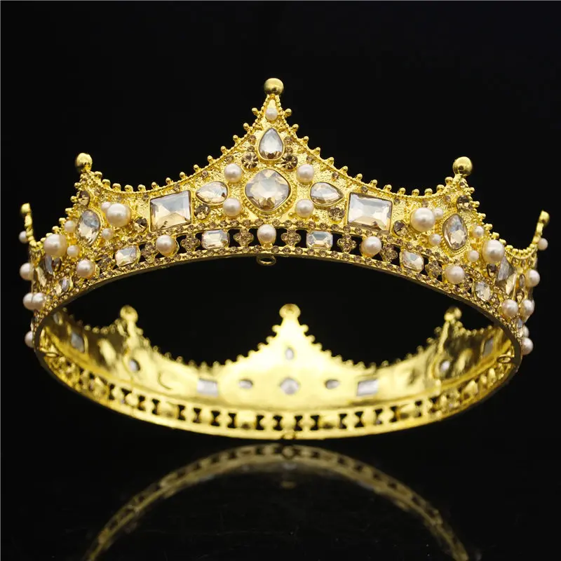Gold Барокко Королева Король тиара Корона для невесты свадебные украшения для волос кристалл диадема выпускного вечера головной убор большие золотые диадемы и короны невесты - Окраска металла: Gold