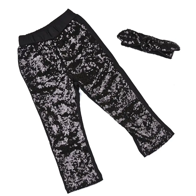 Золотистые штаны с пайетками для маленьких девочек повязка на голову в комплекте