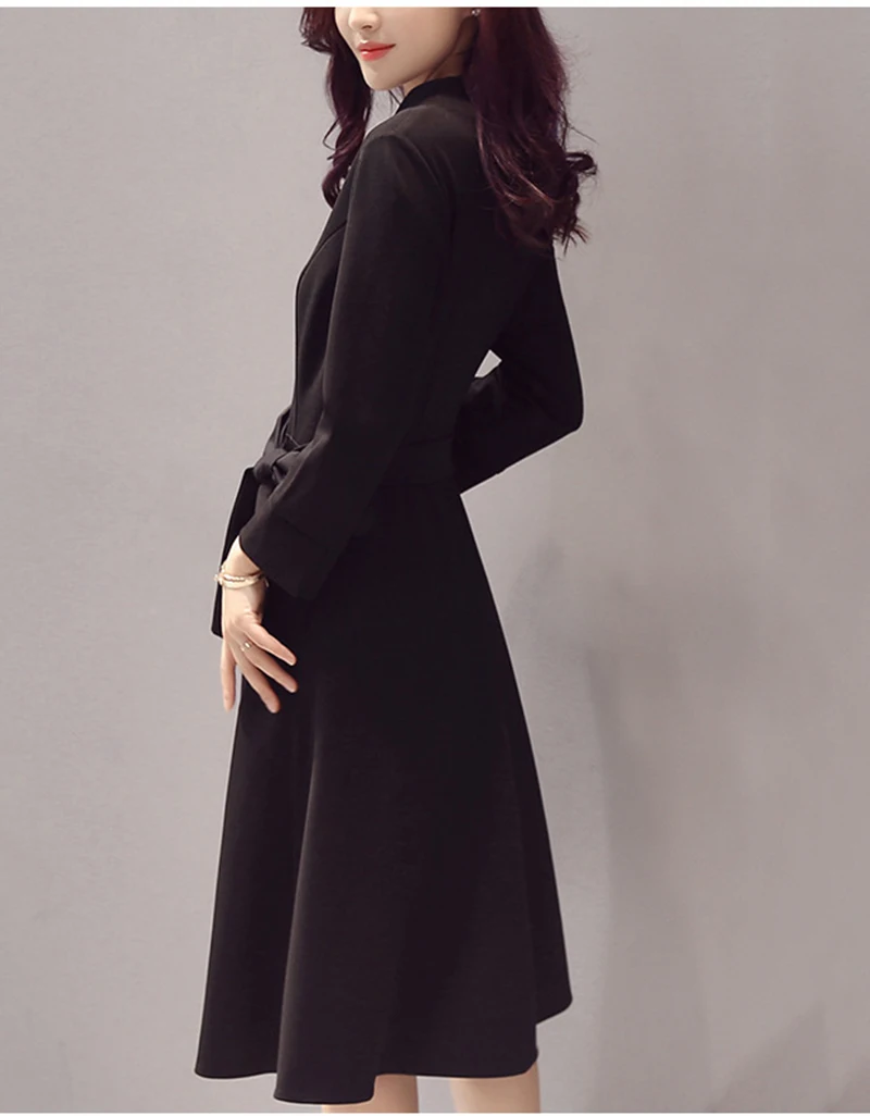 Платье женское классическое Формальное черное с поясом на талии|Женские платья| |