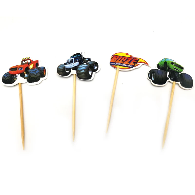 

24pcs/lot Birthday Party Decorate Blaze Monster Machines Theme Cupcake Toppers with Sticks Baby Shower Boys Favors Cake Topper