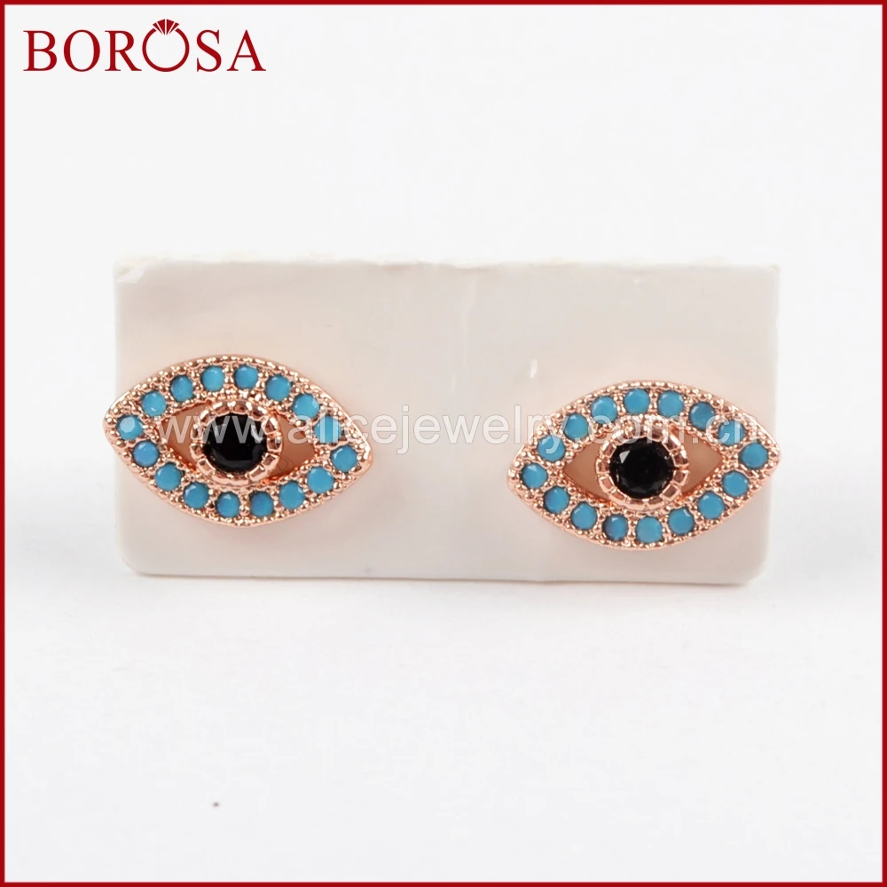 

BOROSA Jewelry 10Pairs Blue Crystal Evil Eye Copper Earrings,Mixed Color Micro Pave CZ Tiny Stud Earrings for Women WX915