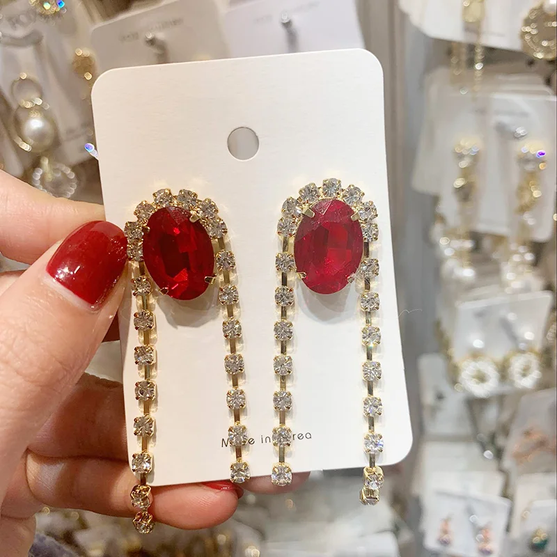 MENGJIQIAO 2019 Korean Asymmetric Luxury Crystal Tassel Drop Earrings For Women Rhinestone Party Elegant Pendientes Jewelry Gift | Украшения