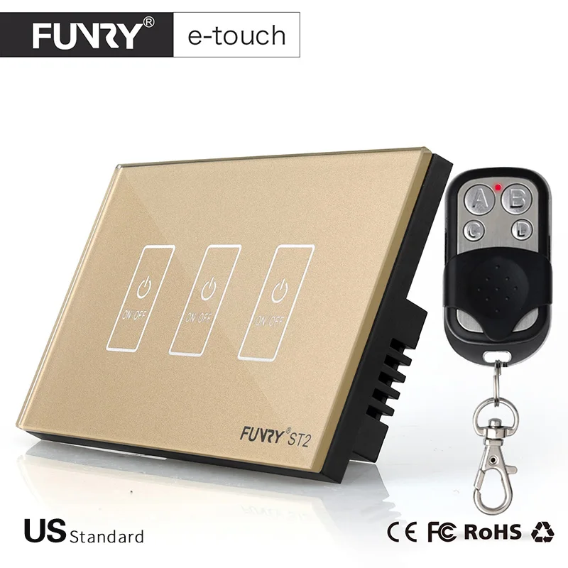 NEw Funry US Standard 3Gang Wireless Touch Remote Control Wall Light Switch AC110-250V Compatible Broadlink RM2 RM Pro | Электроника