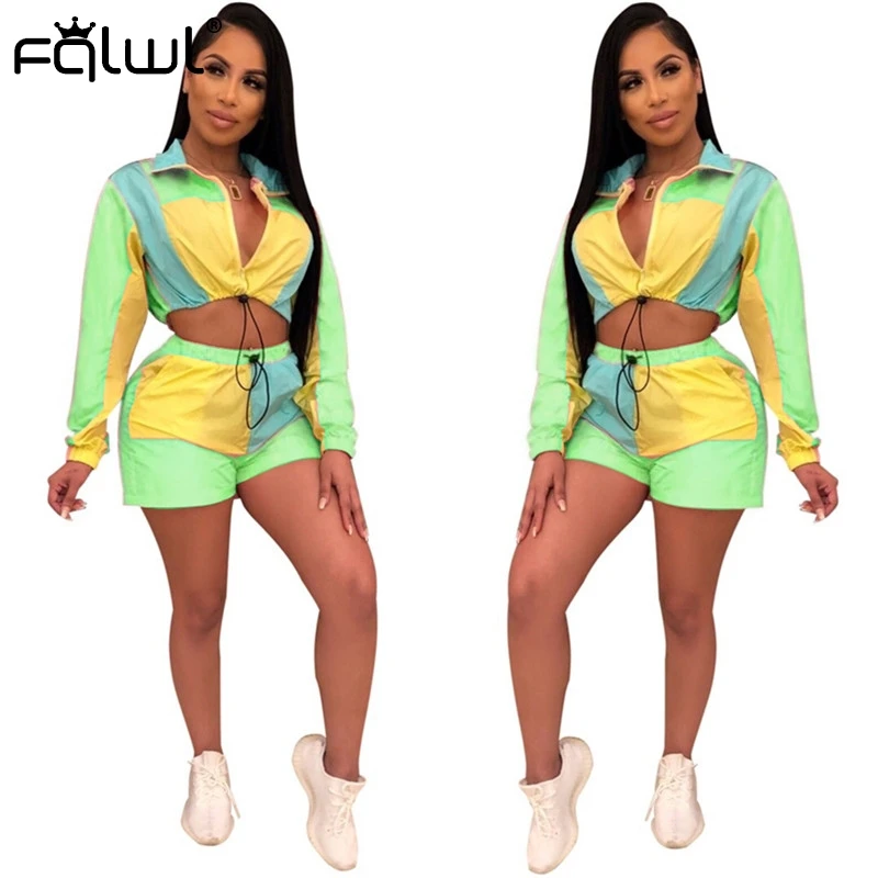 FQLWL летний комплект из двух предметов женская одежда длинный рукав на молнии