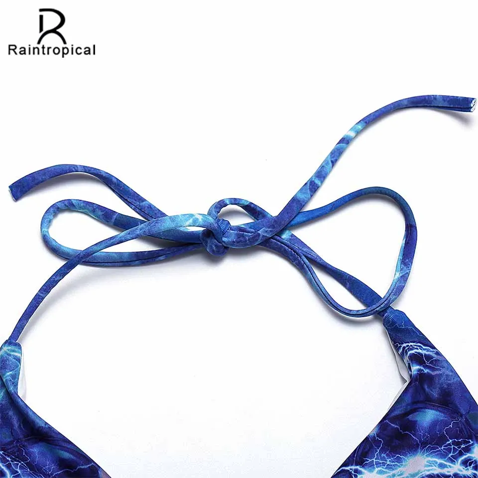 Raintropical 2018 Sexy Women Swimsuit Bikini Set Halter Print Retro Backless Bathing Suits Swim Wear Patchwork Swimwear |