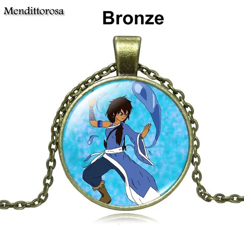 Mendittorosa Avatar the Last Airbender Jewelry Классический Стеклянный кабошон Серебряная цепочка