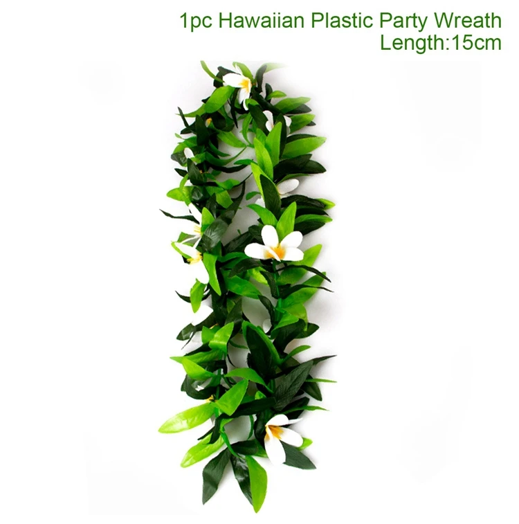 Plastic Wreath 1pc Тропические вечерние Гавайские пляжные цветы Гавайские аксессуары для вечеринки, дня рождения вечерние зеленый декор джунгли вечерний набор свадебный Декор лето - Цвет: Plastic Wreath 1pc