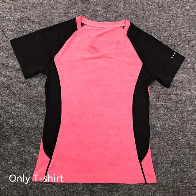 Pink T-Shirt Женский комплект для бега, занятий йогой, футболка, спортивные костюмы, штаны для фитнеса, леггинсы, рубашка с коротким рукавом, комплекты для бега, одежда для спортзала и тренировок - Цвет: Pink T-Shirt