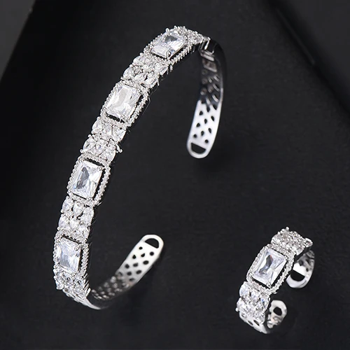Silver GODKI, роскошный цветок, Саудовская Аравия, браслет, серебряное кольцо, набор ювелирных изделий для женщин, свадебные, Обручальные, brincos para as mulheres - Окраска металла: Silver