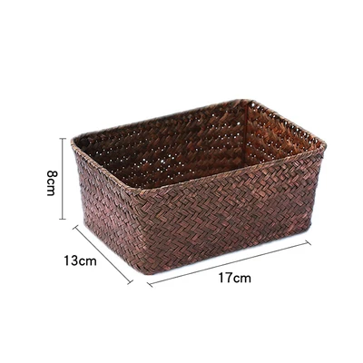 Coffee color medium Новая соломенная корзина для хранения ручной работы Хранение продуктов питания коробка тканый Контейнер для мелочей из ротанга шкатулка для украшений Seagrass макияж Органайзер - Цвет: Coffee color medium