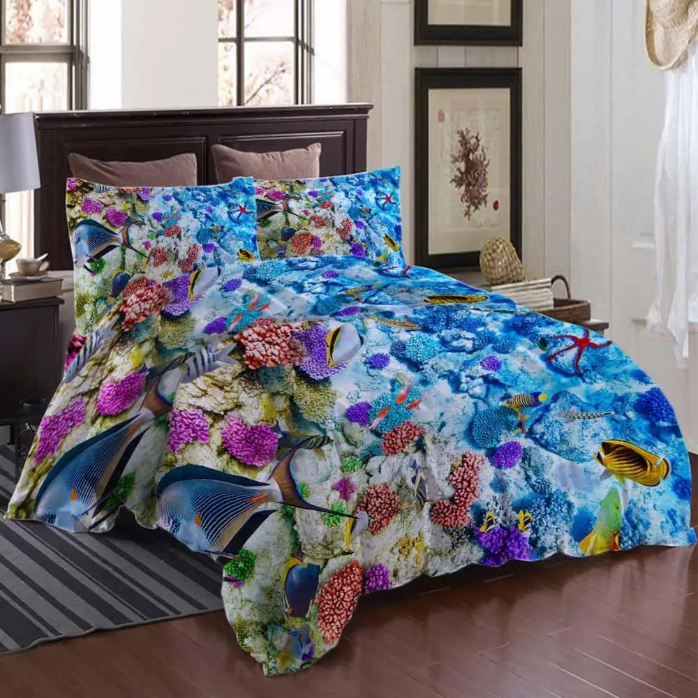 Sea life turtle Bedding Quilt Cover Duvet Set Pillowcase Microfiber Soft Comforter Bedroom Single Queen King | Дом и сад