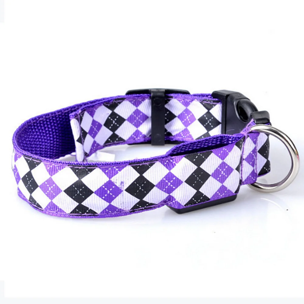 Purple Светодиодный светящийся собачий ошейник, нейлоновый ошейник для собак щенков котов, большой регулируемый ночной светящийся ошейник, товары для животных, аксессуары для собак - Цвет: Purple