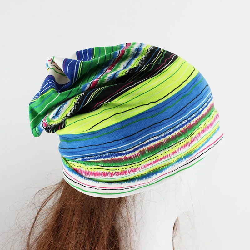 Miaoxi для взрослых женщин полосатые Зимние шапки Skullies два используется Повседневный Шарф шапка шапки для женщин хлопковые шапки осень весна шапки капот