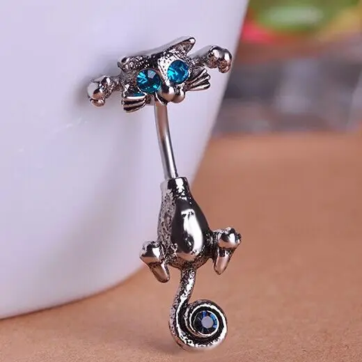 Antique Silver Очень каваи милый кот Винтаж пирсинг ювелирные изделия хорошее тело ювелирные изделия Новая мода пупка пирсинг Кнопка кольца для женщин Percing Bijoux VAZ - Окраска металла: Antique Silver