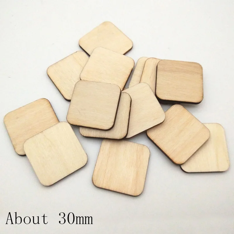 About 30mm WISHMETYOU 50 шт. 5 размер пустой квадратный деревянный набор для скрапбукинга натуральный незавершенный орнамент деревянный для декора вечерние аксессуары - Цвет: About 30mm