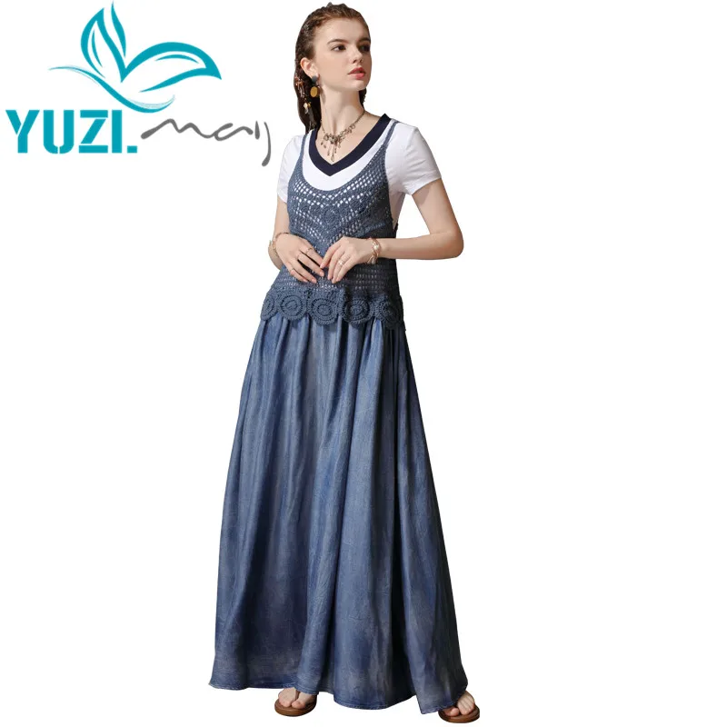 

Summer Dress 2019 Yuzi.may Boho New Cotton Dresses Women Hollow Out Swing Hem Floral Patchwork Slip Vestidos A82178 Vestido